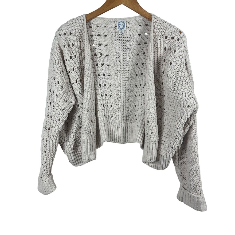 Blue Rain Womens Cream Chenille Pointelle Open Front Cardigan Sweater S‎ SMC618